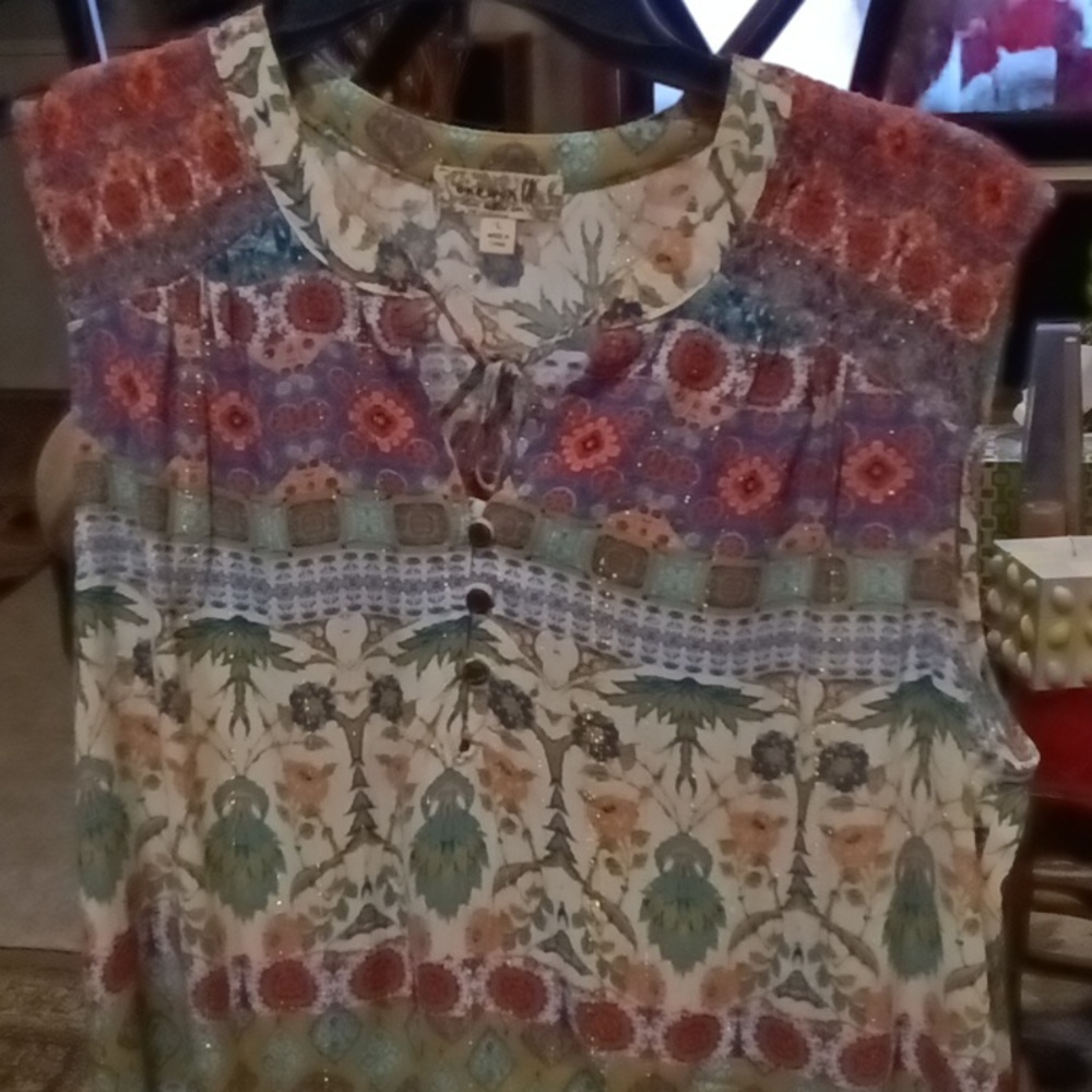 One World Orange Multi-Colored Rounded Neckline S… - image 2